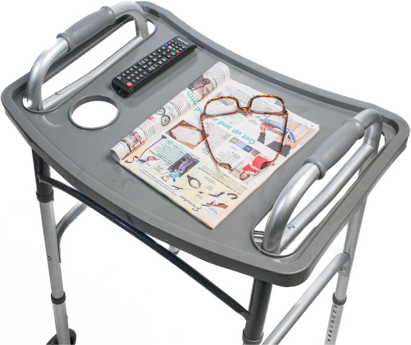 Strongarm Solid Gray Walker Tray with Cup Holder, Tray for Folding Walkers, Food Tray, Walker Accessories, Tray Table for Standard Adult Walkers (Gray) - Image 2
